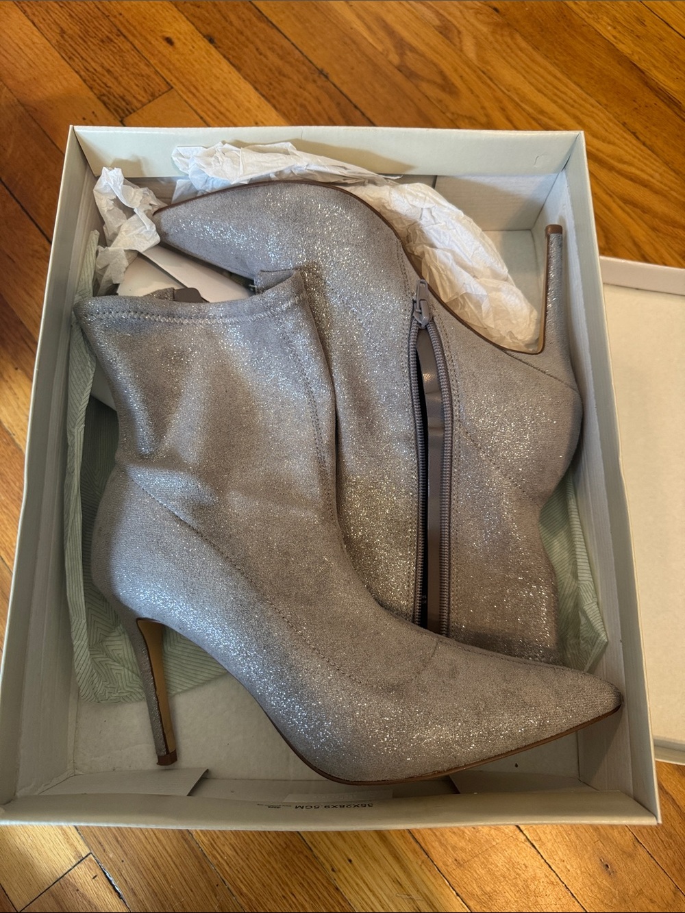 bp Silver Glitter Pointed-Toe Stiletto Ankle Booties